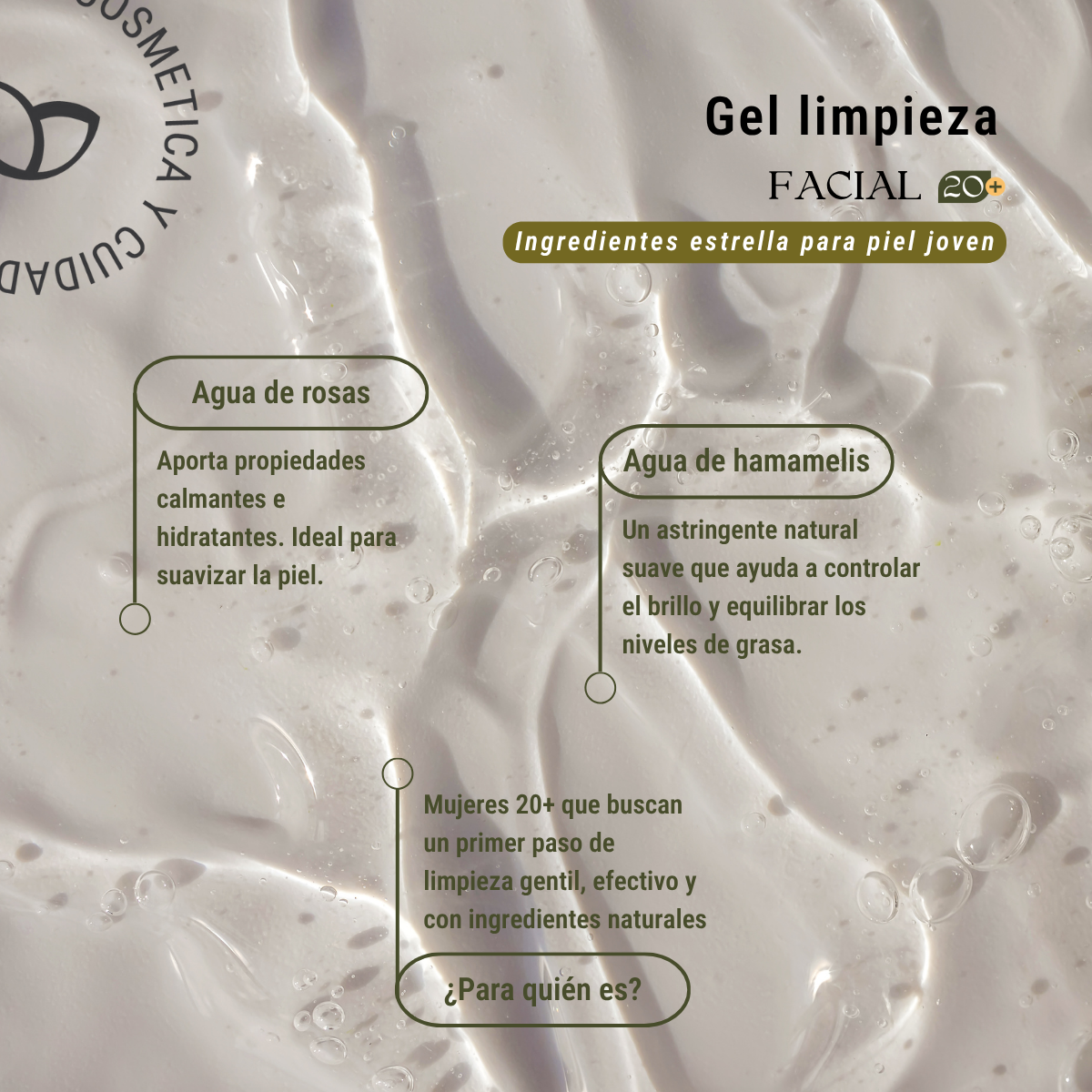 Gel de limpieza facial con agua de rosas y hamamelis (20+) 100ml