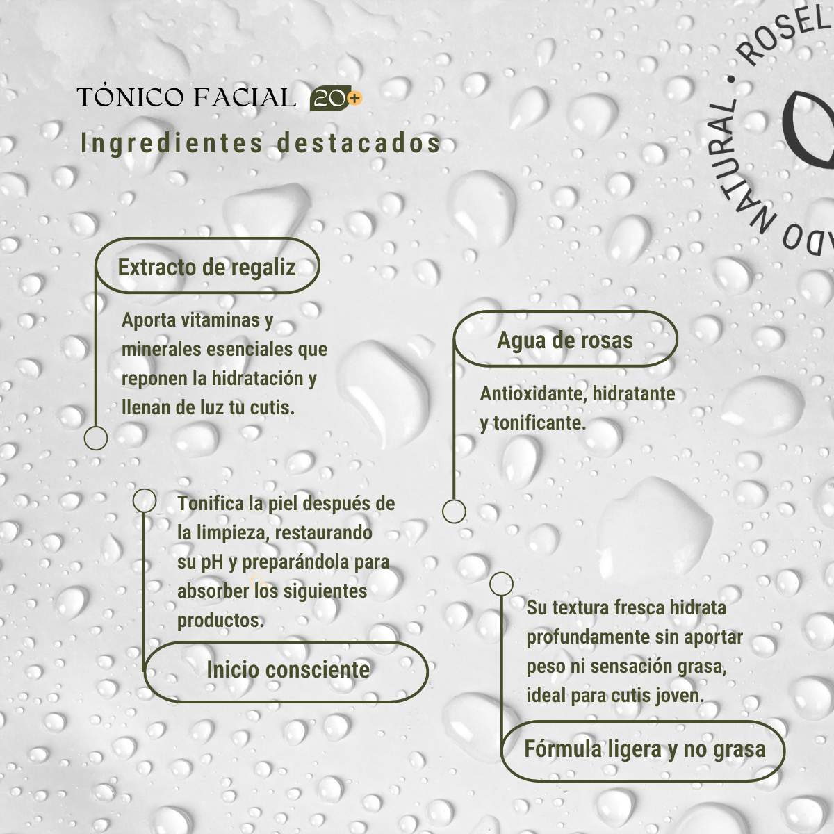 Tónico Facial Hidratante 20+ con Agua de Rosas y Regaliz 100 ml