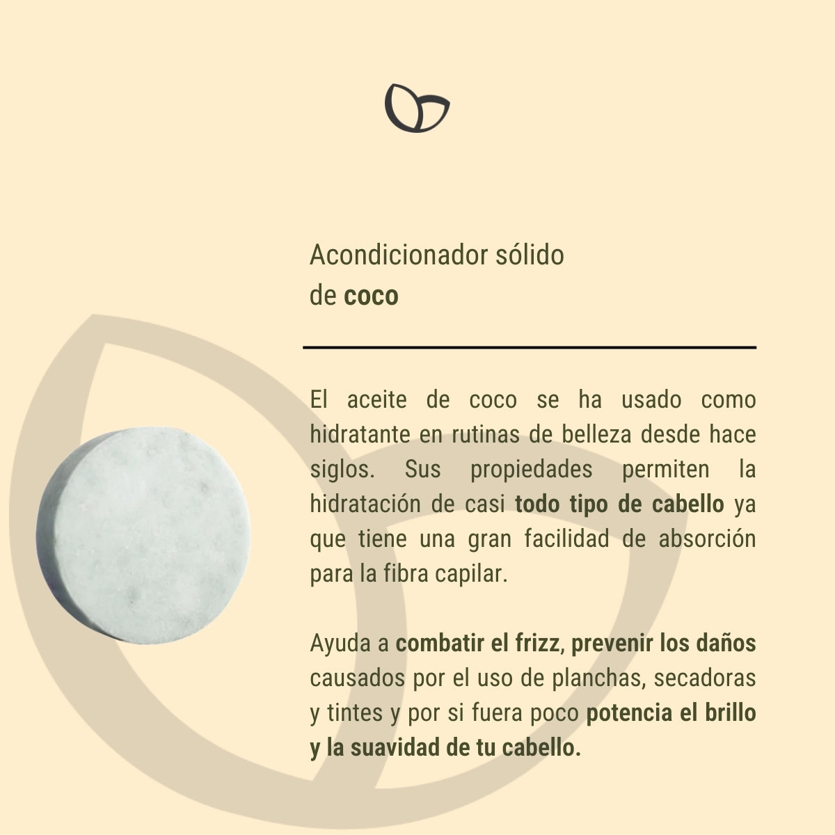 Acondicionador Sólido de Coco: Nutrición con Anti-Frizz y Brillo (70 grs)