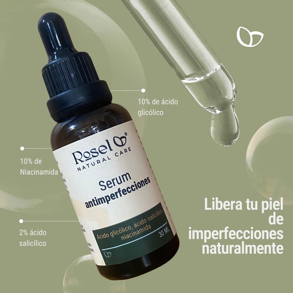 Serum antimperfecciones con ácido glicólico, niacinamida y ácido salicílico 30ml