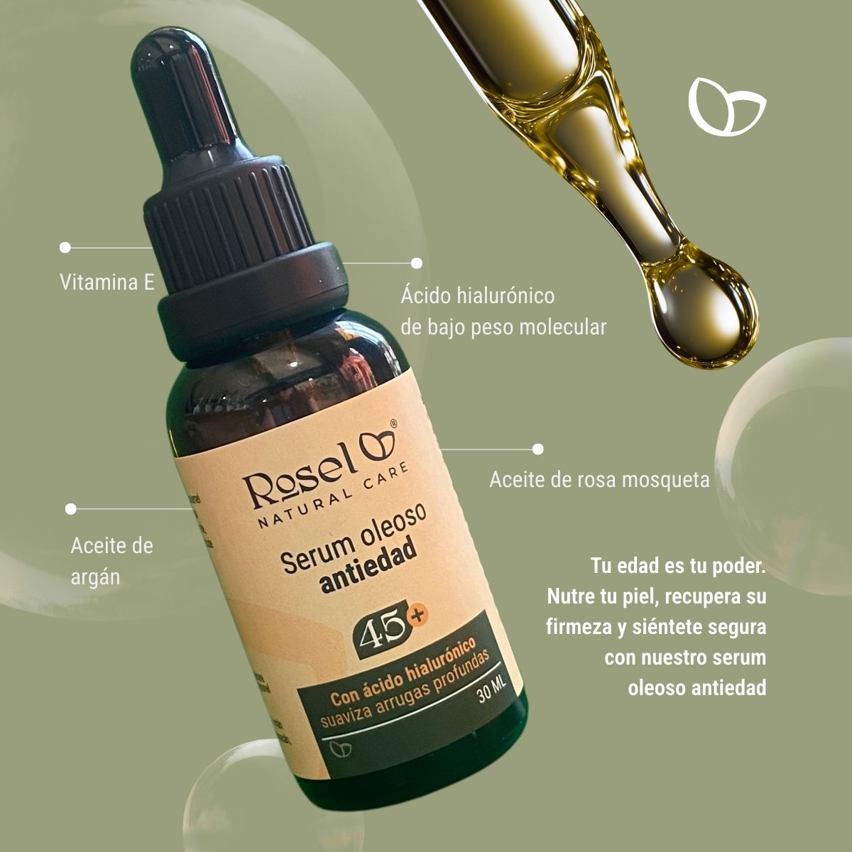 Serum Oleoso Antiedad 45+ con Ácido Hialurónico y Antioxidantes 30ml