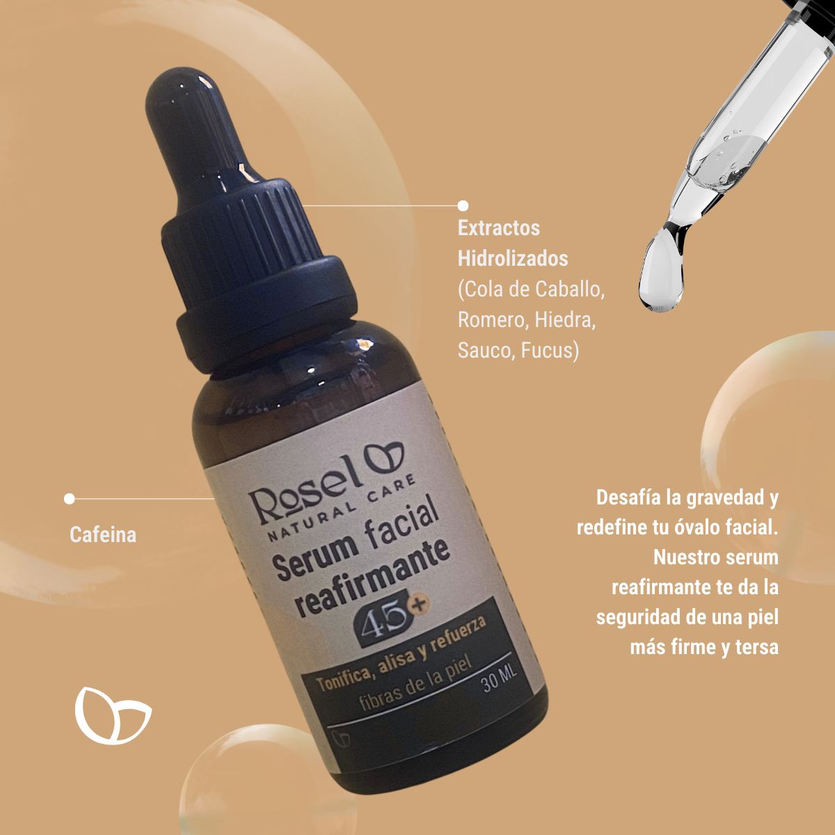 Serum reafirmante facial 45+ con cafeína y extractos botánicos 30ml