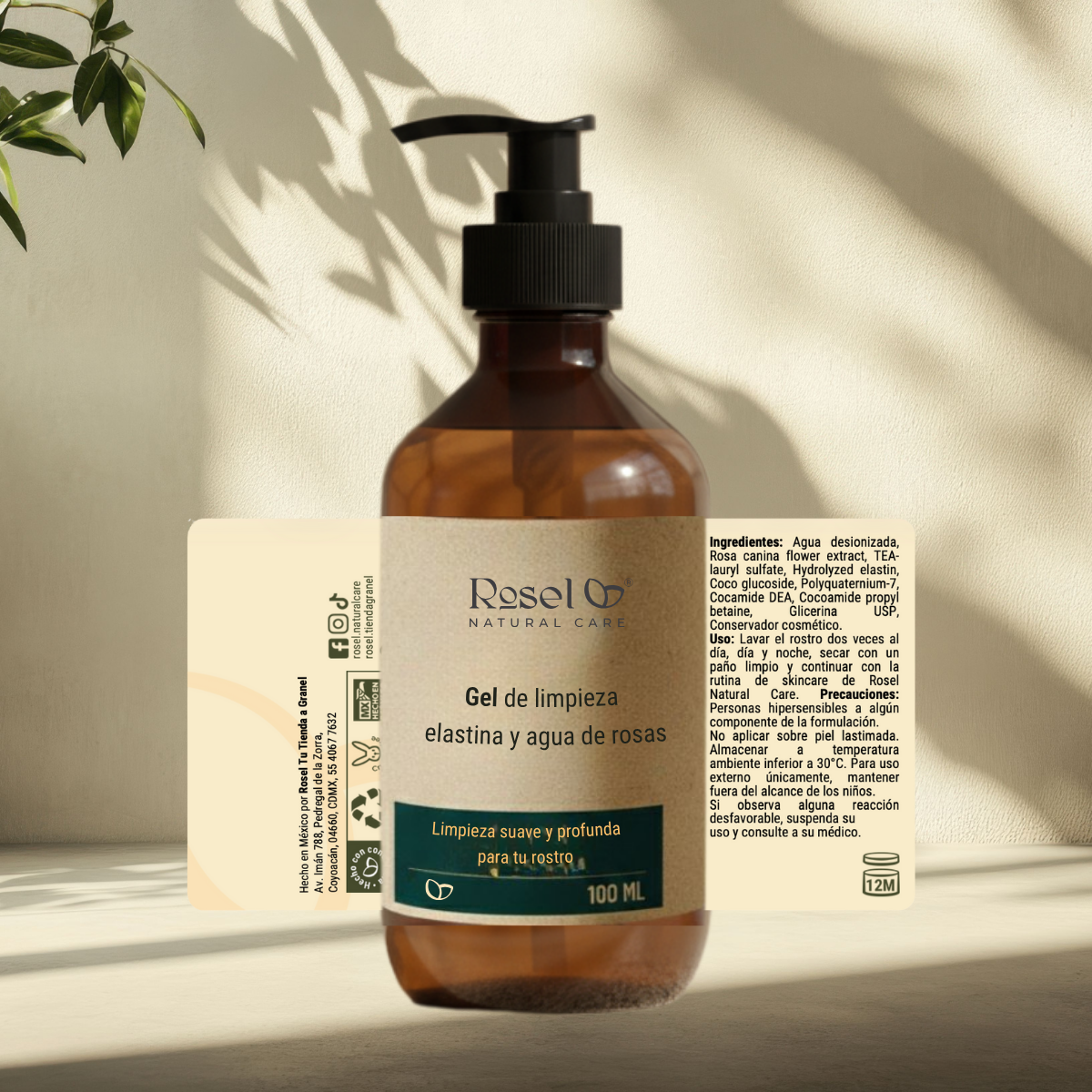 Gel de limpieza facial con elastina y agua de rosas (Rutinas 30+ / 45+) 100ml