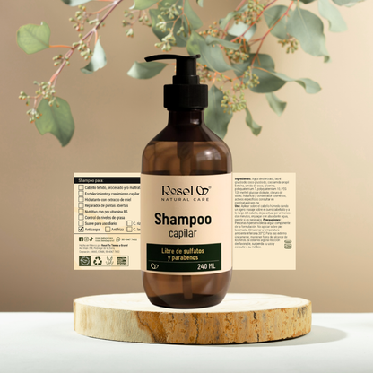 Shampoo Control de Caspa: 5 Aceites Esenciales y Extractos Herbales (240 ml)
