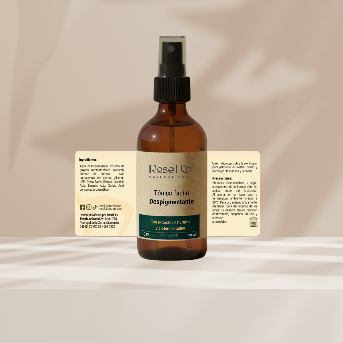 Tónico Facial Despigmentante: 10% Niacinamida, Gayuba y Biofermentados (100 ml)