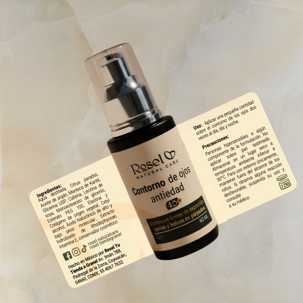 Contorno de ojos anti edad 45+ con Ácido Hialurónico y Lipocafeína 40ml