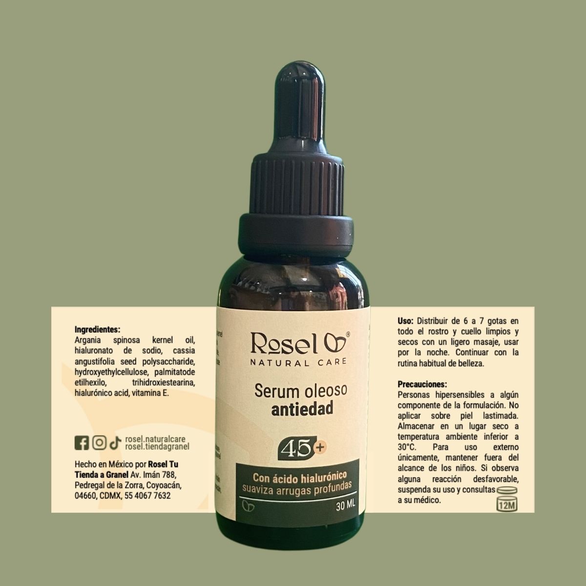 Serum Oleoso Antiedad 45+ con Ácido Hialurónico y Antioxidantes 30ml