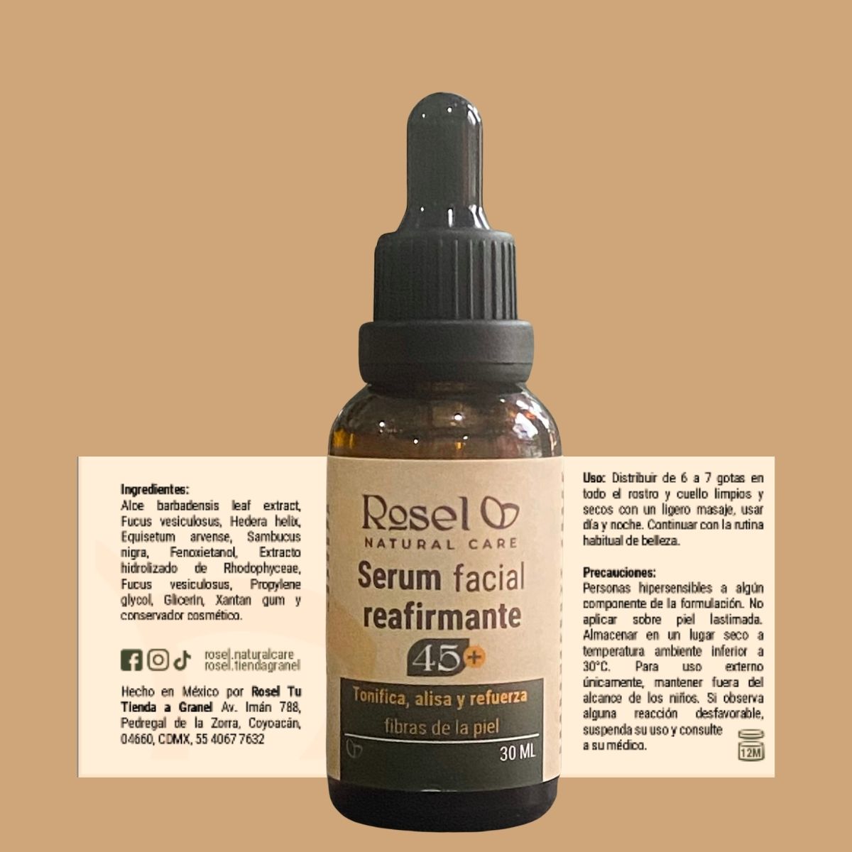 Serum reafirmante facial 45+ con cafeína y extractos botánicos 30ml