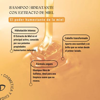 Shampoo Hidratante con Extracto de Miel: Suavidad, Brillo Familiar y Cero Sulfatos (240 ml)
