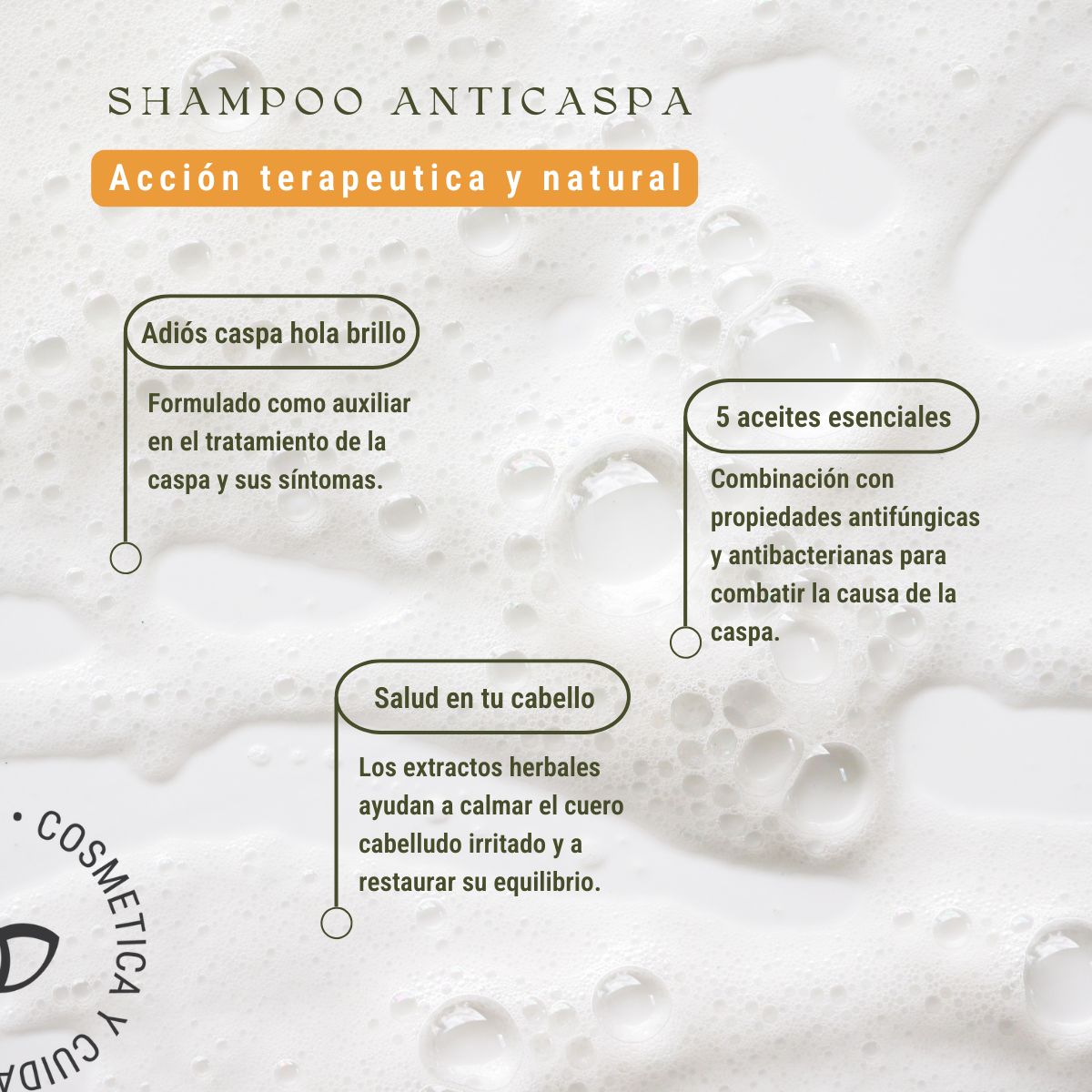 Shampoo Control de Caspa: 5 Aceites Esenciales y Extractos Herbales (240 ml)