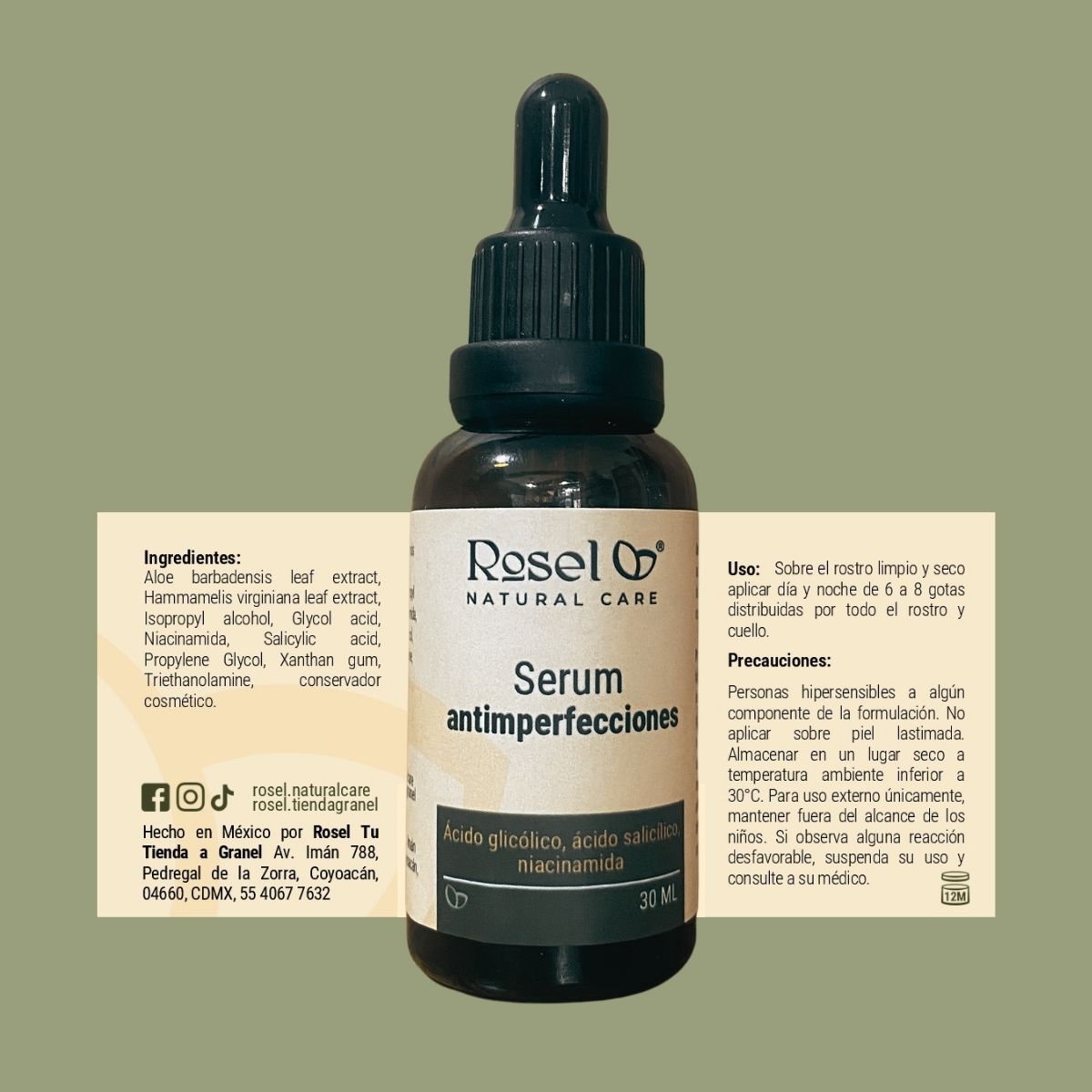 Serum antimperfecciones con ácido glicólico, niacinamida y ácido salicílico 30ml