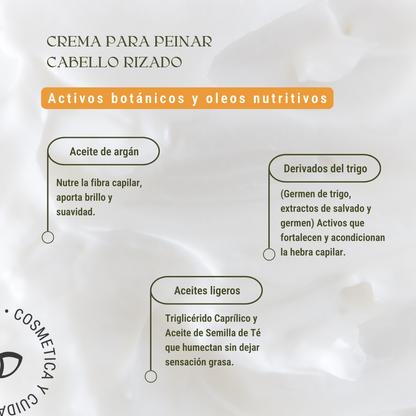 Crema para Peinar Cabello Rizado: Definición, Anti-Frizz y Libre de Siliconas (230 grs)
