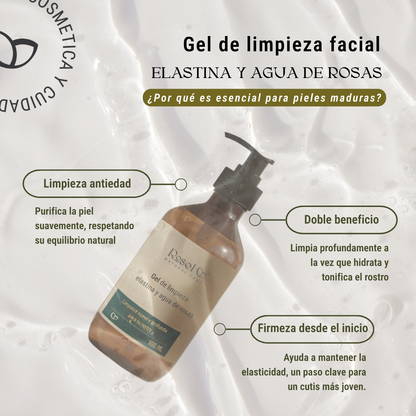 Gel de limpieza facial con elastina y agua de rosas (Rutinas 30+ / 45+) 100ml