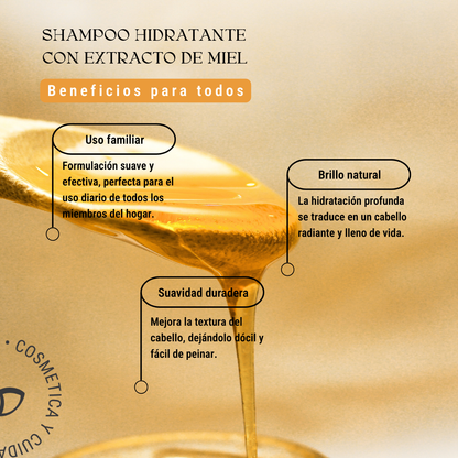 Shampoo Hidratante con Extracto de Miel: Suavidad, Brillo Familiar y Cero Sulfatos (240 ml)