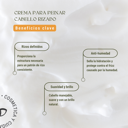 Crema para Peinar Cabello Rizado: Definición, Anti-Frizz y Libre de Siliconas (230 grs)