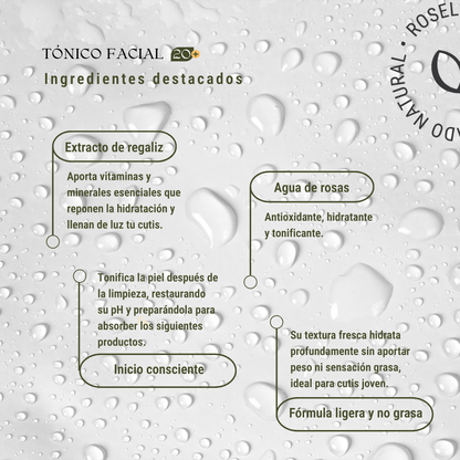 Tónico Facial Hidratante 20+ con Agua de Rosas y Regaliz 100 ml