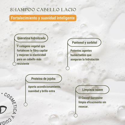 Shampoo para Cabello Lacio: Brillo 24 Horas, Queratina y Control de Frizz (240 ml)