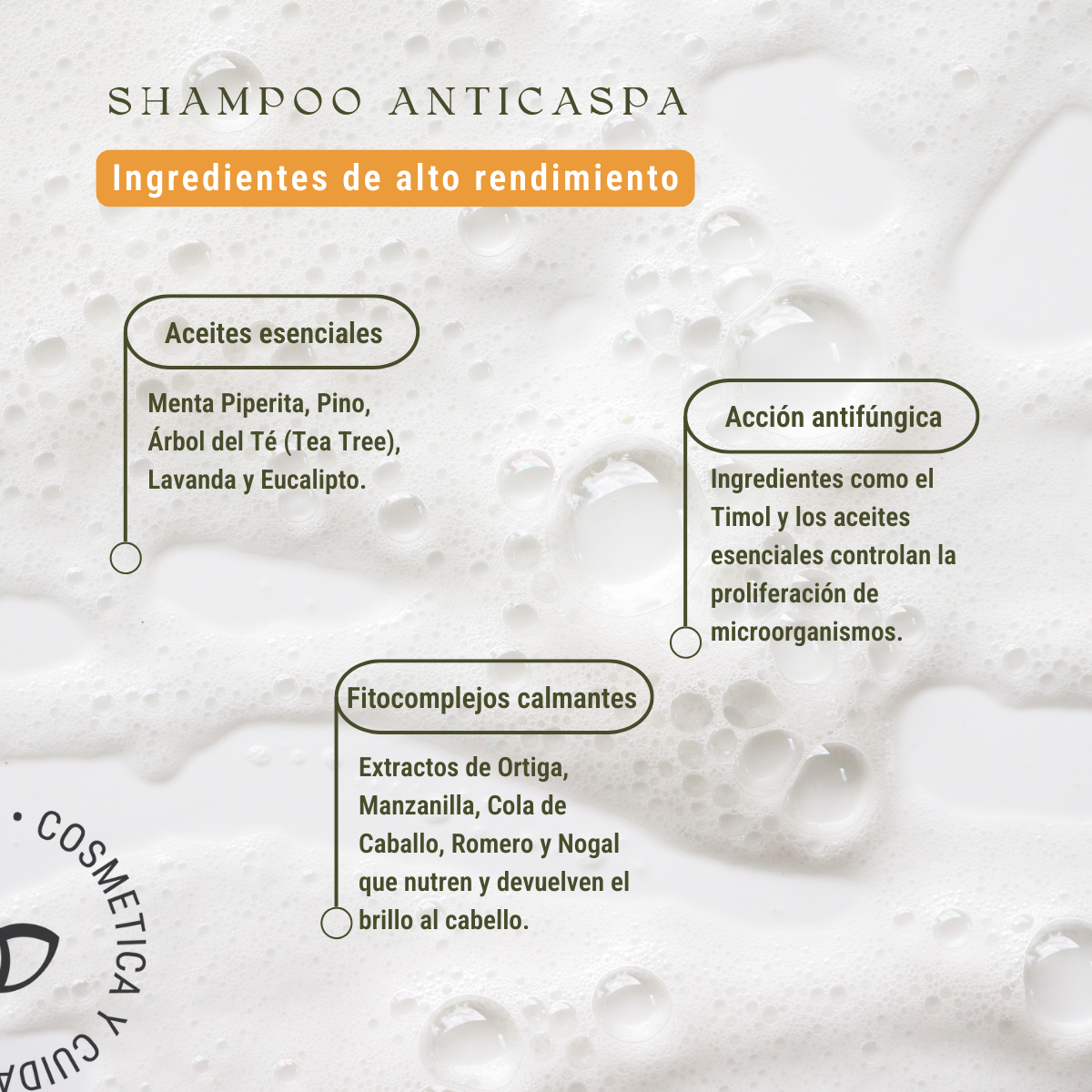 Shampoo Control de Caspa: 5 Aceites Esenciales y Extractos Herbales (240 ml)