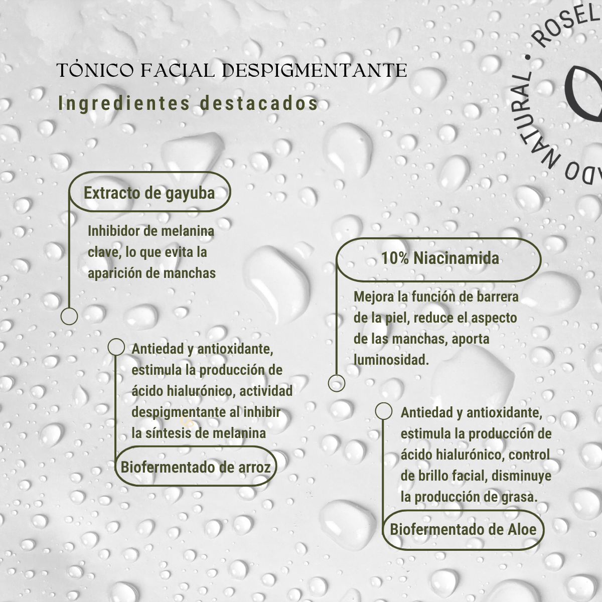 Tónico Facial Despigmentante: 10% Niacinamida, Gayuba y Biofermentados (100 ml)