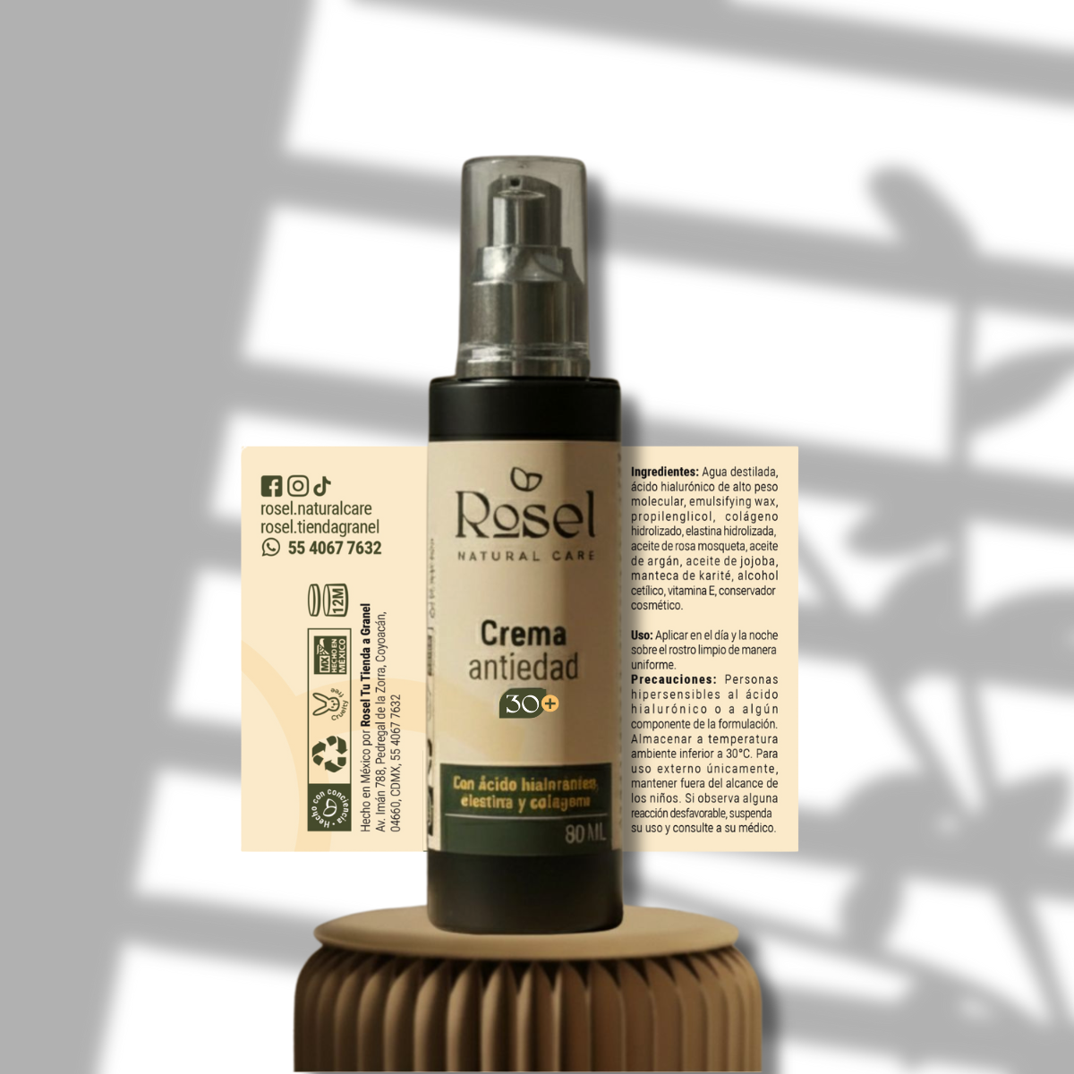 Crema facial 30+ con elastina y colágeno vegetal y ácido hialurónico 80ml