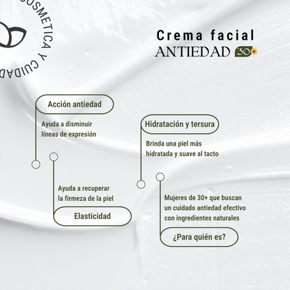 Crema facial 30+ con elastina y colágeno vegetal y ácido hialurónico 80ml