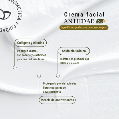 Crema facial 30+ con elastina y colágeno vegetal y ácido hialurónico 80ml