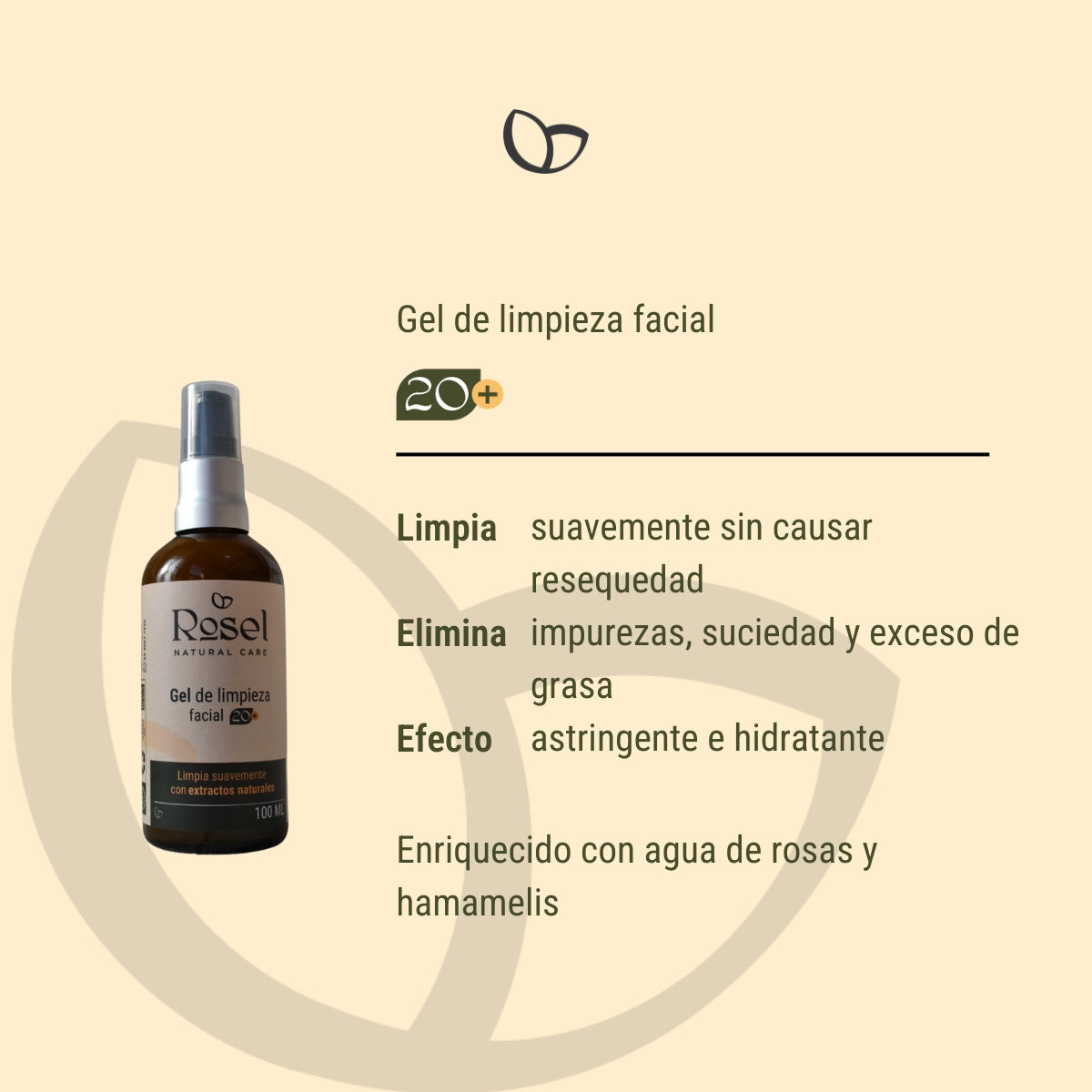 Gel de limpieza facial con agua de rosas y hamamelis (20+) 100ml