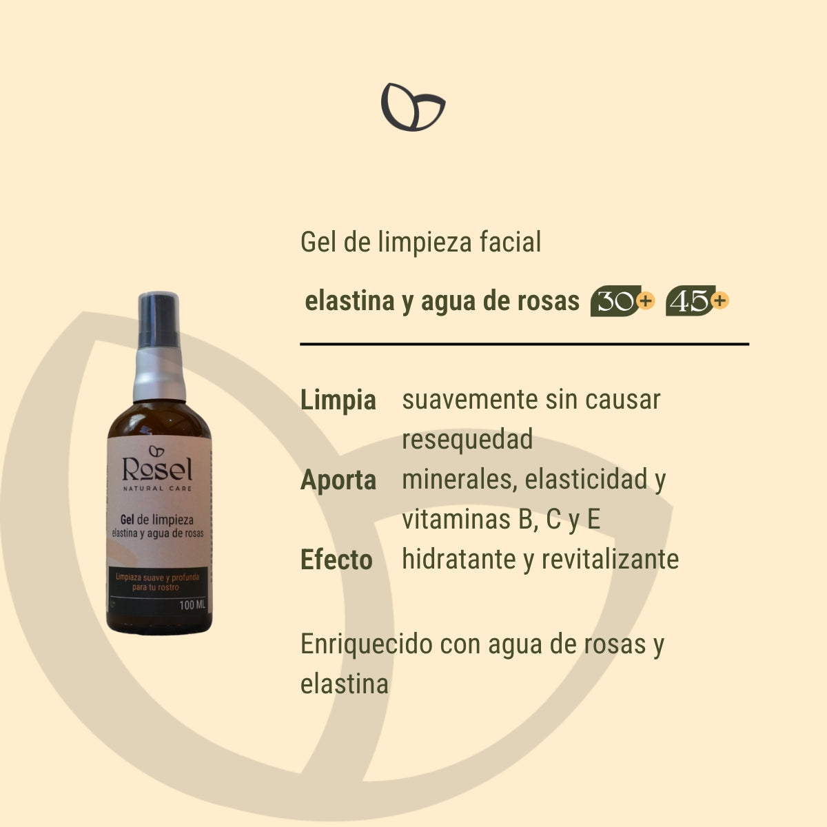 Gel de limpieza facial con elastina y agua de rosas (30+ / 45+) 100ml