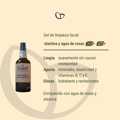 Gel de limpieza facial con elastina y agua de rosas (30+ / 45+) 100ml