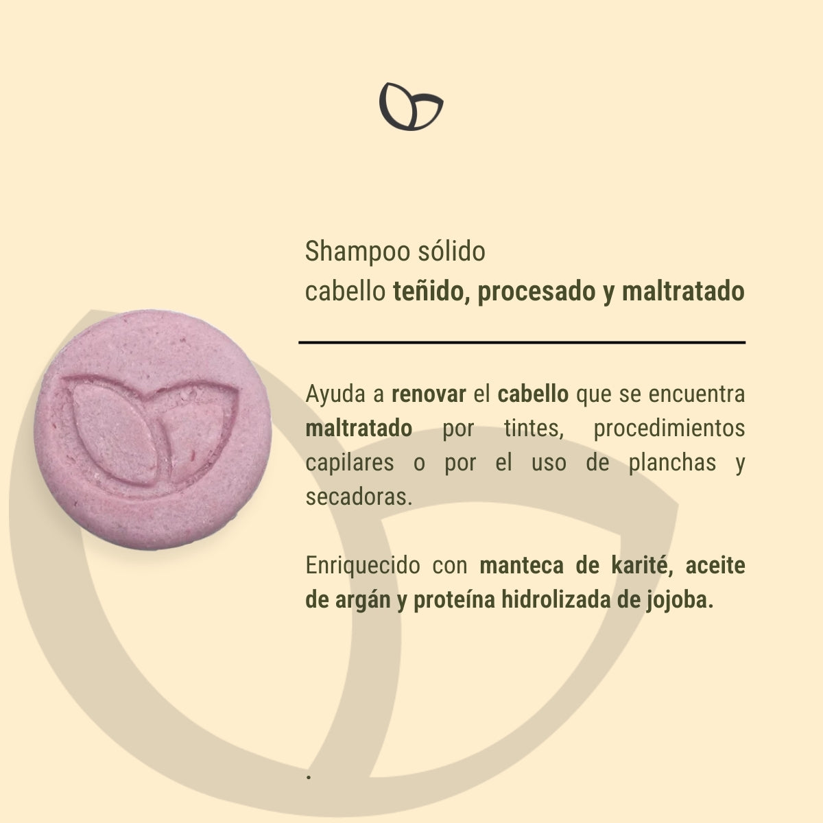 Shampoo sólido cabello teñido procesado y maltratado 100grs
